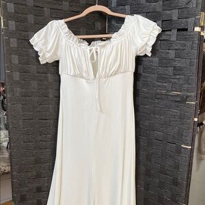 White Off-Shoulder Maxi Dress with Puff Sleeves